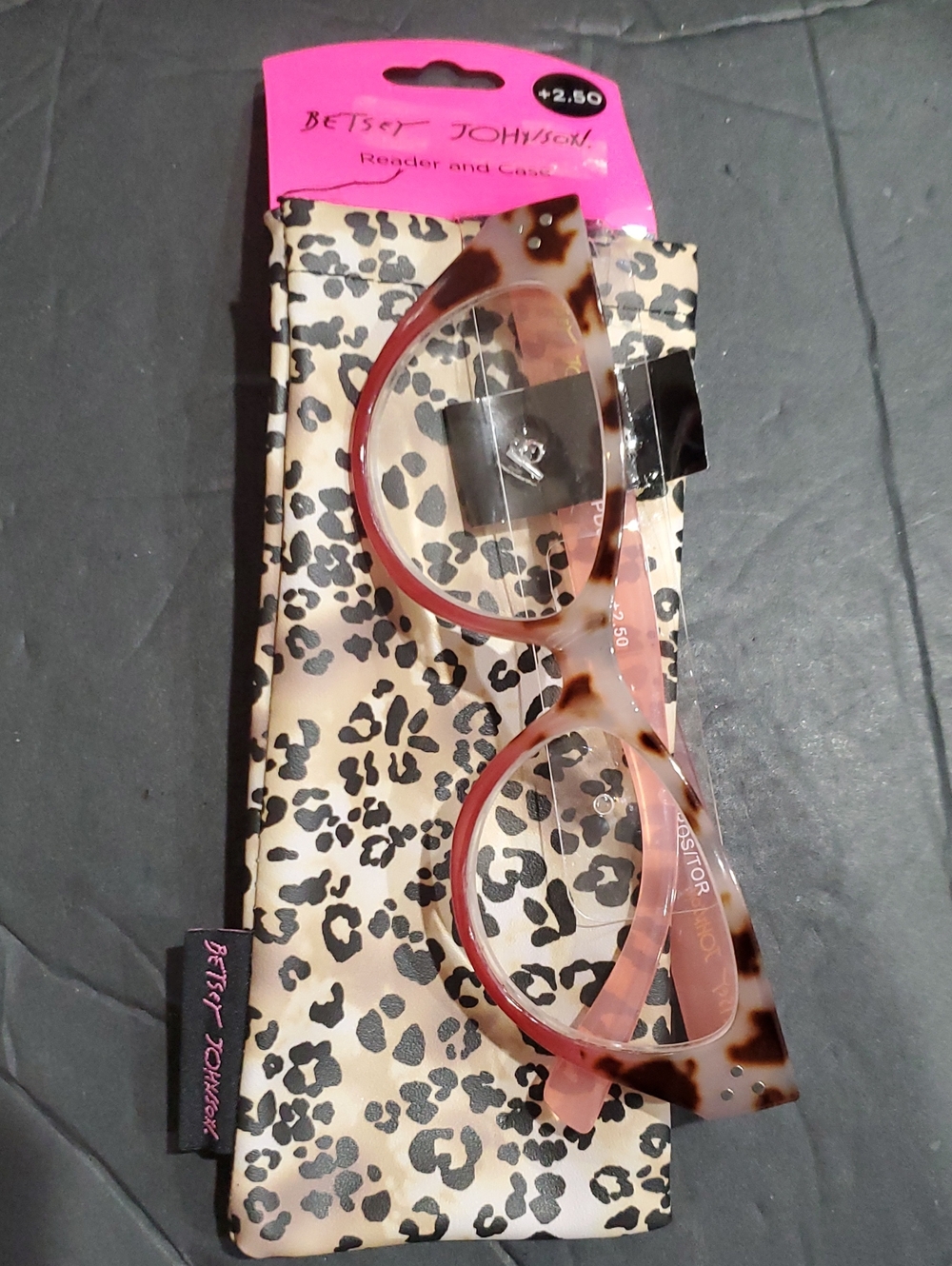 Betsey Johnson bj2207 rose multi cat eye +2.50 readers and animal print case new